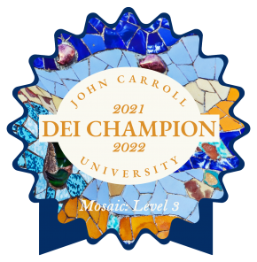 Award badge with mosaic pattern reads 2021-22 ִ˰appԼ DEI Champion - Level 3, Mosaic 